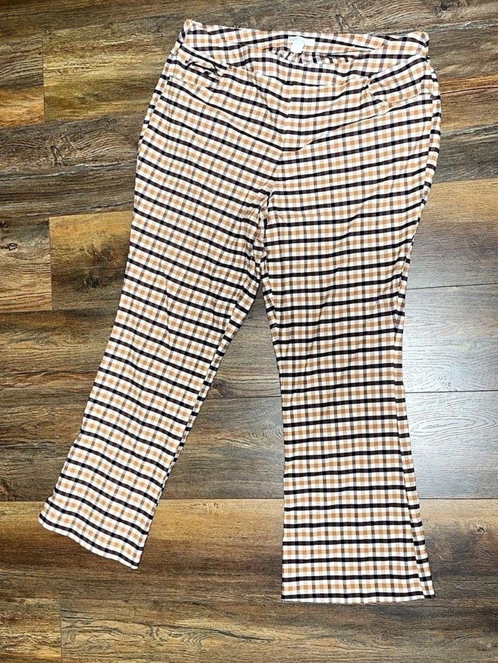 Plaid Flare Pants in Brown & White Like New